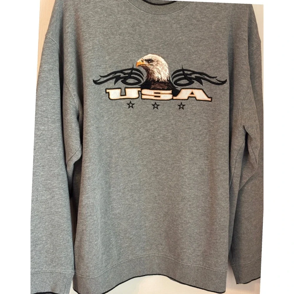 Croft &‎ Barrow Mens Gray USA Eagle Graphic Crew Neck Sweatshirt - Large